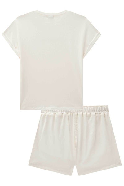 Conjunto de Blusa em Cotton e Shorts em Linho Gold 83926 Vic&Vicky Teen Menina