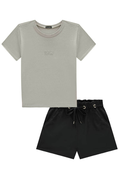 Conjunto de Blusa em Cotton e Shorts em Nylon Alfaiataria 84675 Vic&Vicky Teen Menina