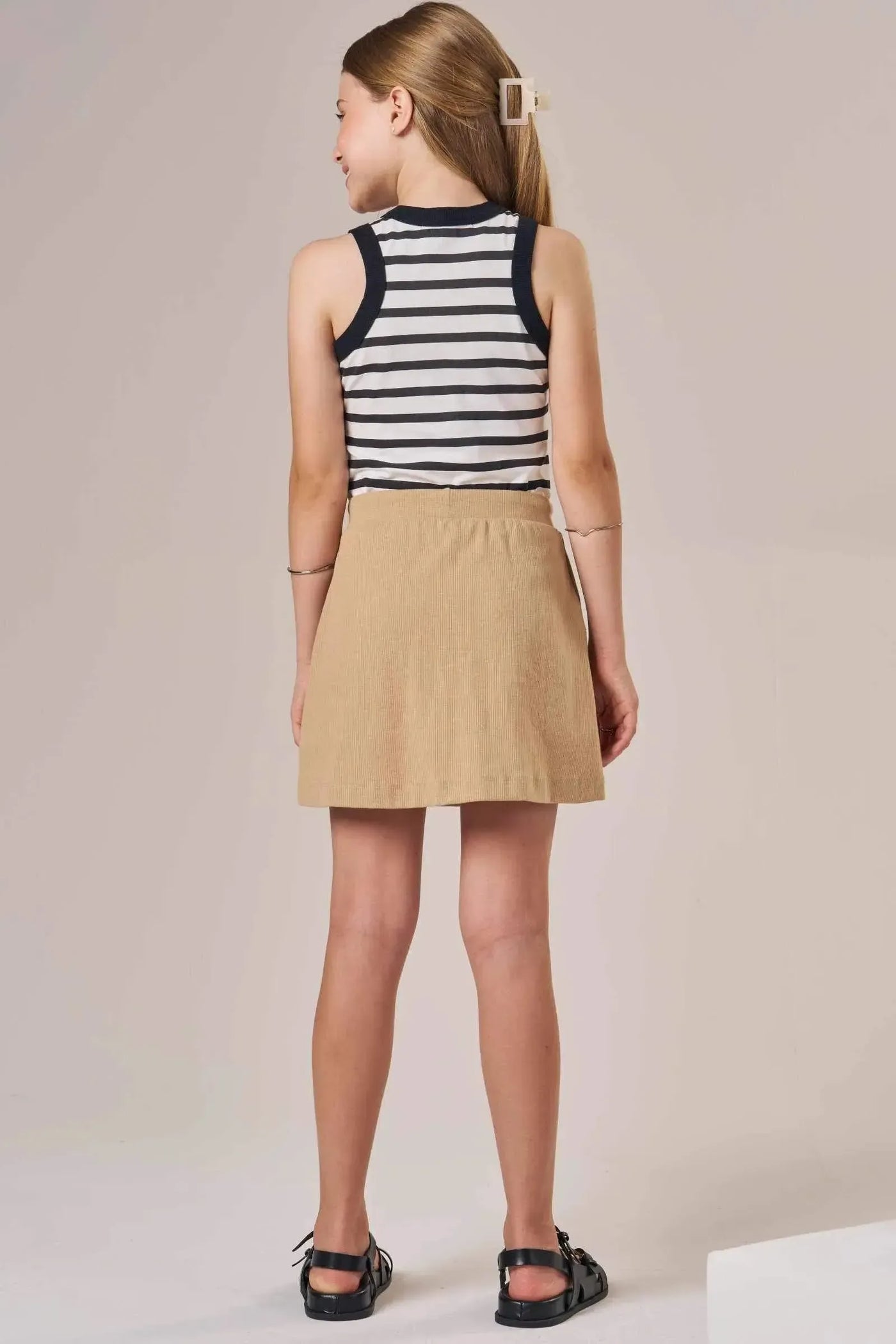 Conjunto de Blusa em Malha Little Waffle e Saia em Canelado Liz com Shorts Embutido 87016 Lilimoon Teen Menina