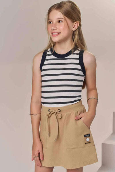 Conjunto de Blusa em Malha Little Waffle e Saia em Canelado Liz com Shorts Embutido 87016 Lilimoon Teen Menina