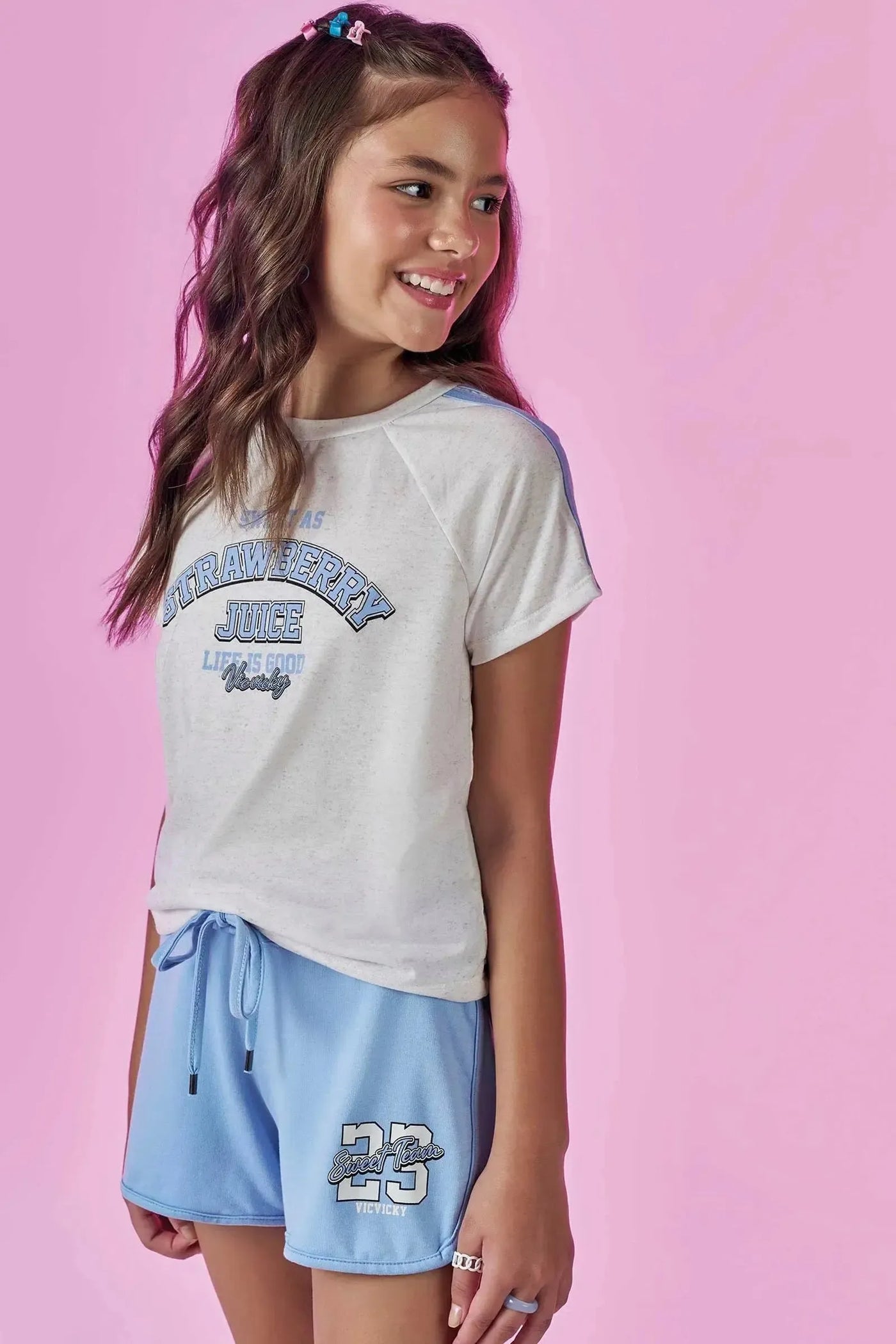 Conjunto de Blusa em Malha Power e Shorts em Molevisco 86752 Vic&Vicky Teen Menina