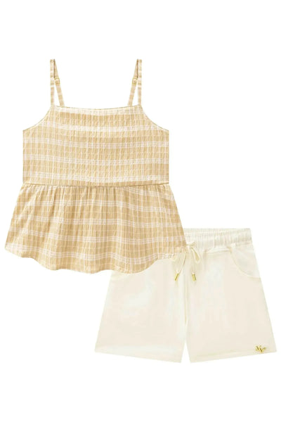 Conjunto de Blusa em Malha Texturizada e Shorts em Sarja com Elastano 87882 Vic&Vicky Teen Menina