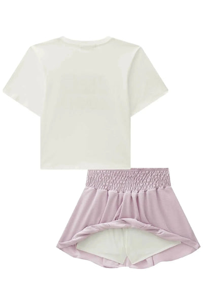 Conjunto de Blusa em Meia Malha e Saia em Crepe Dua Lipa com Shorts Embutido 87222 Lilimoon Teen Menina