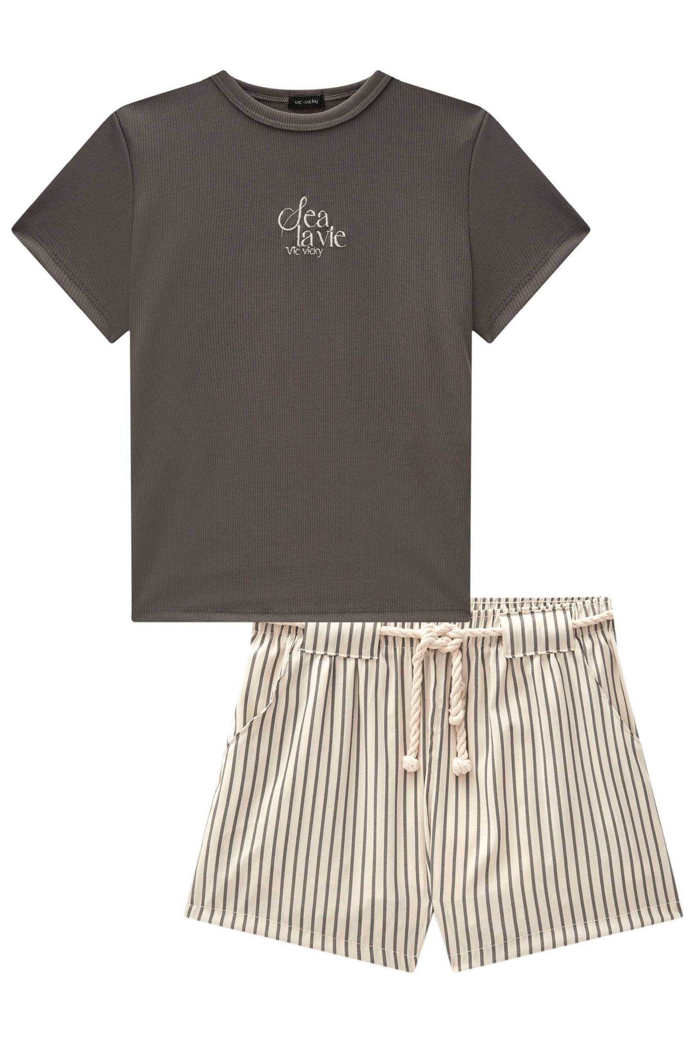 Conjunto de Blusa em Ribana 1x1 e Shorts em Techno Stretch 83704 Vic&Vicky Teen Menina