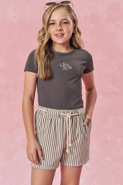 Conjunto de Blusa em Ribana 1x1 e Shorts em Techno Stretch 83704 Vic&Vicky Teen Menina