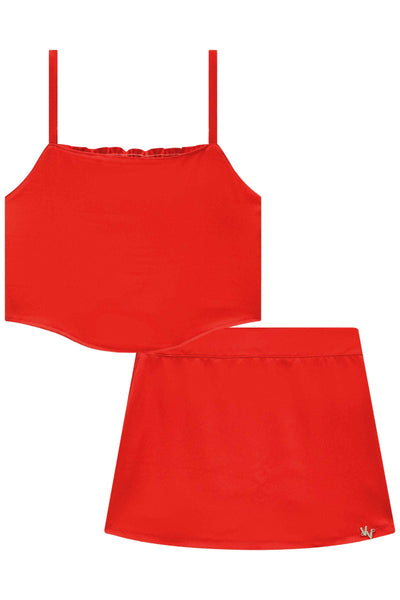 Conjunto de Blusa Top Cropped e Short Saia em Alfaiataria Twill 83284 Vic&Vicky Teen Menina