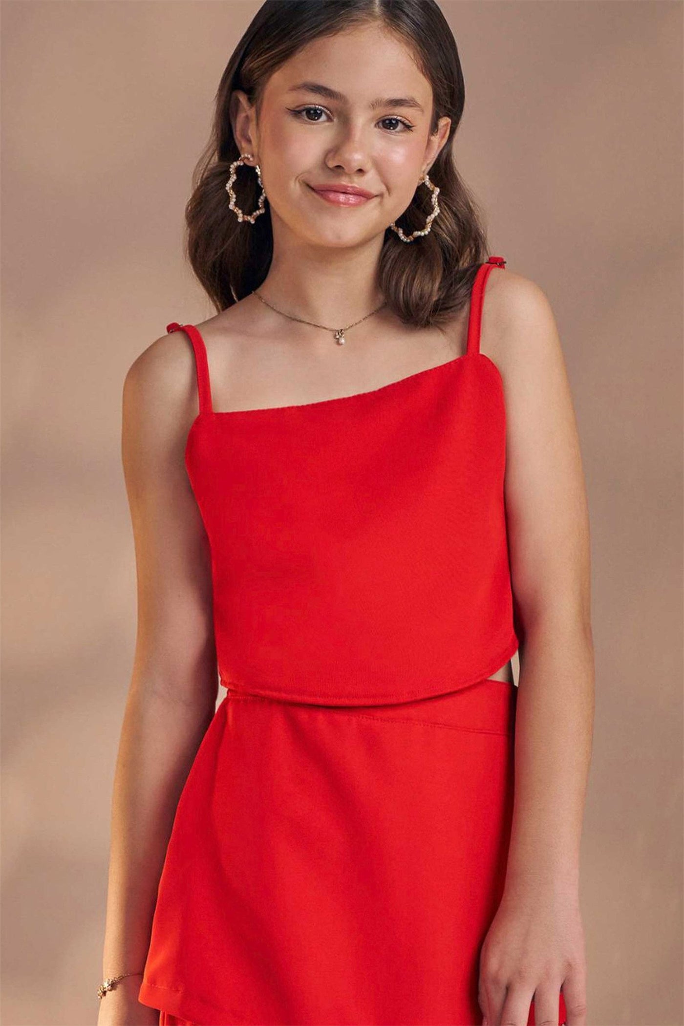 Conjunto de Blusa Top Cropped e Short Saia em Alfaiataria Twill 83284 Vic&Vicky Teen Menina