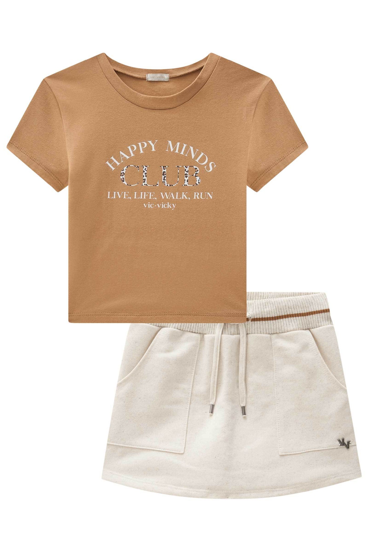 Conjunto de Busa Baby Look Cropped em Cotton e Short Saia em Moletom 85176 Vic&Vicky Teen Menina