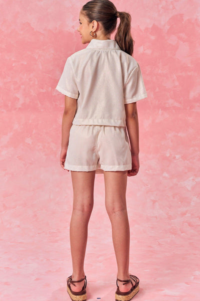 Conjunto de Camisa Boxy e Short Saia em Linho Gold 83707 Vic&Vicky Teen Menina