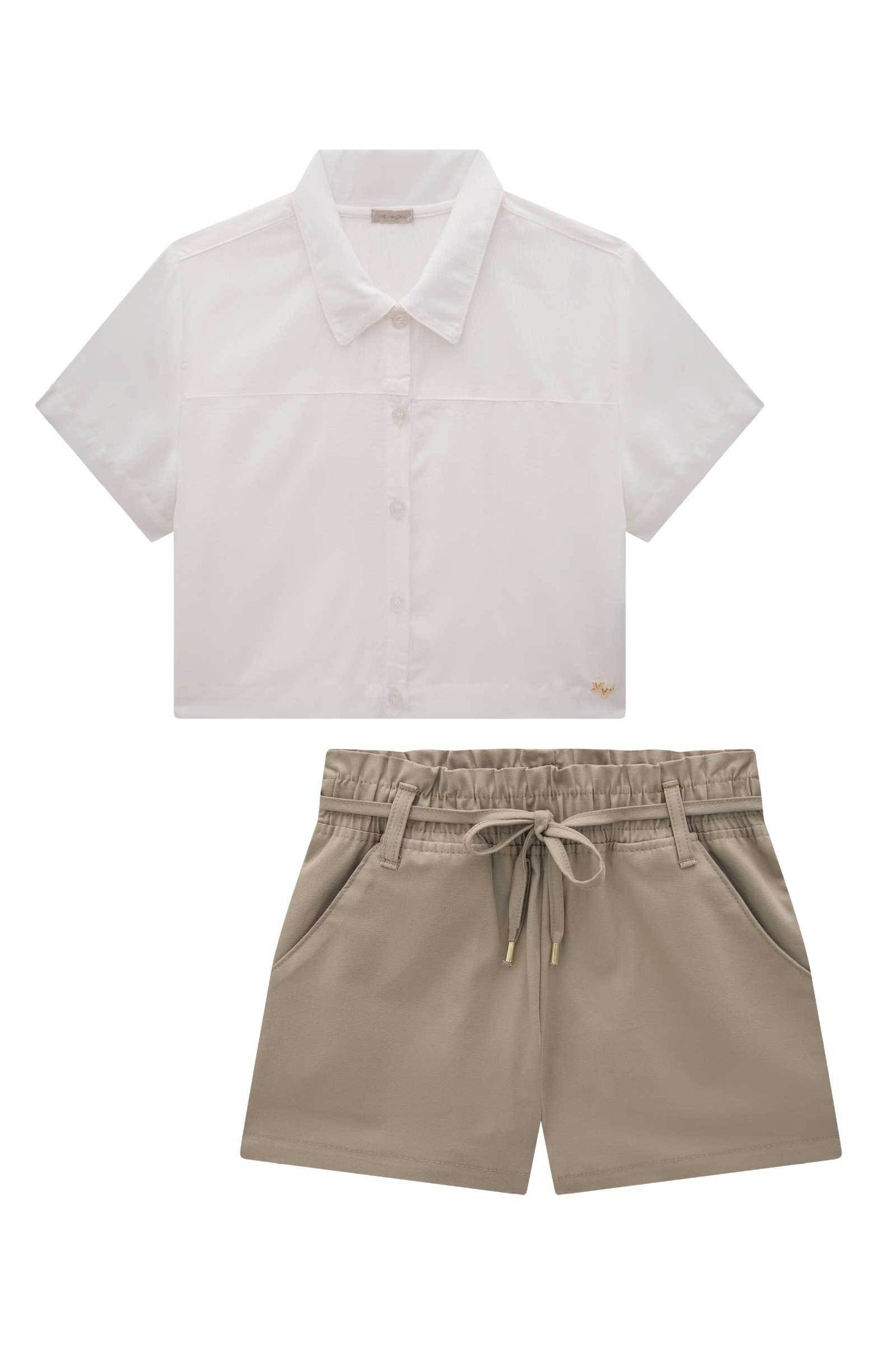 Conjunto de Camisa Boxy em Viscose Nice e Shorts em Sarja com Elastano 85183 Vic&Vicky Teen Menina