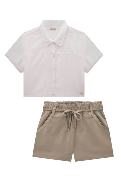 Conjunto de Camisa Boxy em Viscose Nice e Shorts em Sarja com Elastano 85183 Vic&Vicky Teen Menina