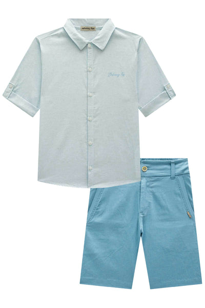 Conjunto de Camisa em Linho Deluxe e Bermuda em Linho Santorine com Elastano 84108 Johnny Fox Teen Menino