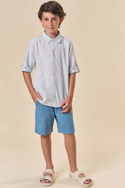 Conjunto de Camisa em Linho Deluxe e Bermuda em Linho Santorine com Elastano 84108 Johnny Fox Teen Menino