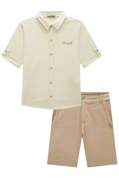 Conjunto de Camisa em Linho Deluxe e Bermuda em Linho Santorine com Elastano 84108 Johnny Fox Teen Menino