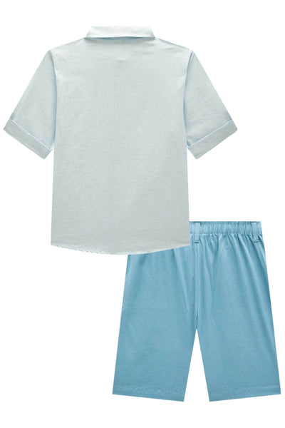 Conjunto de Camisa em Linho Deluxe e Bermuda em Linho Santorine com Elastano 84108 Johnny Fox Teen Menino