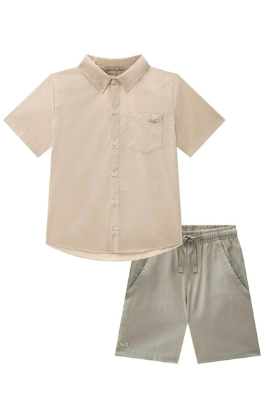 Conjunto de Camisa em Linho Deluxe e Bermuda em Sarja Girassol com Elastano 87719 Johnny Fox Teen Menino