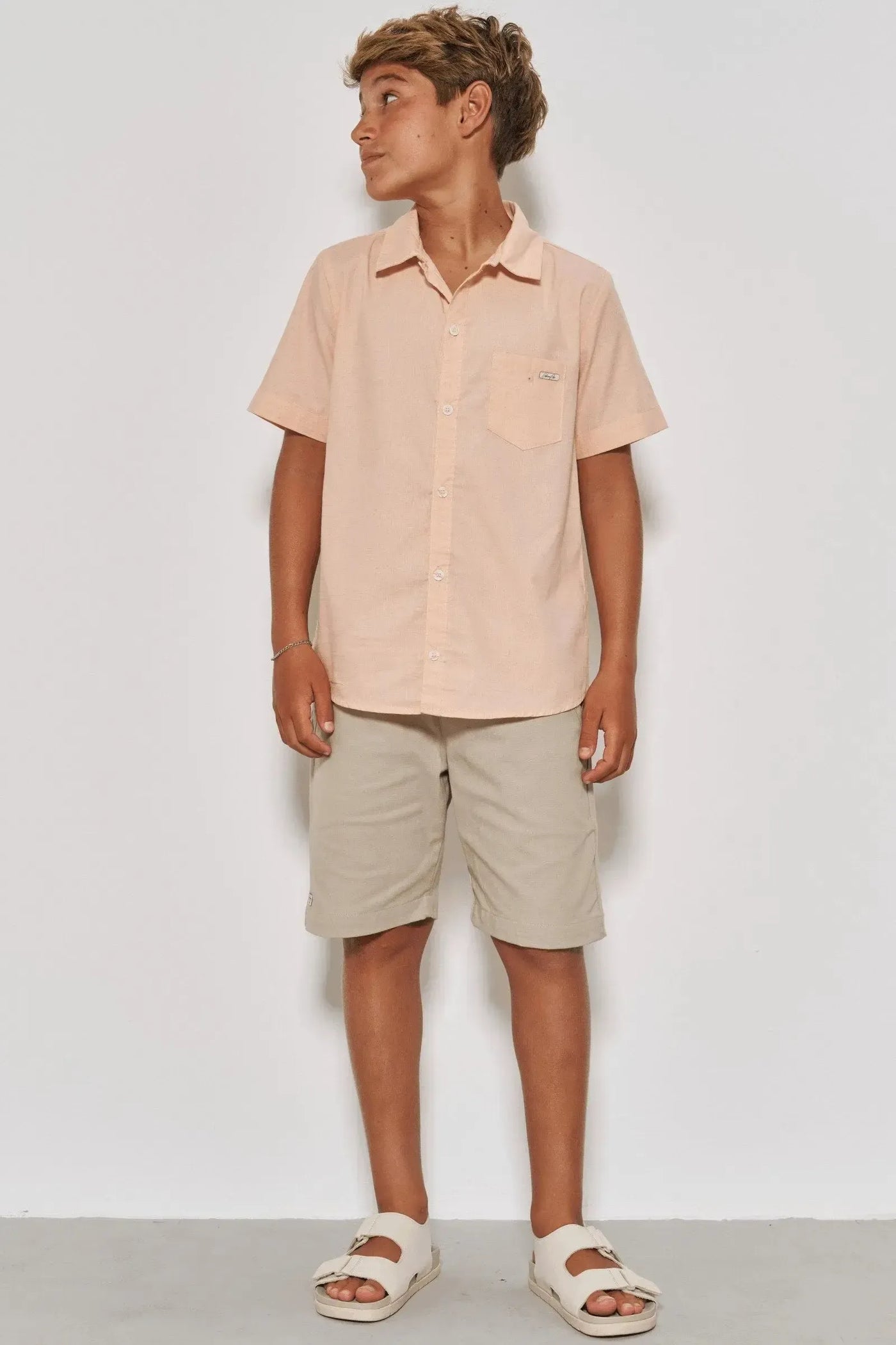 Conjunto de Camisa em Linho Deluxe e Bermuda em Sarja Girassol com Elastano 87719 Johnny Fox Teen Menino