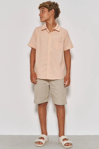 Conjunto de Camisa em Linho Deluxe e Bermuda em Sarja Girassol com Elastano 87719 Johnny Fox Teen Menino