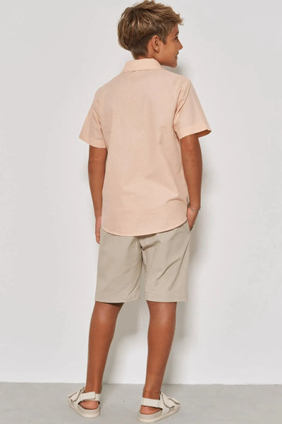 Conjunto de Camisa em Linho Deluxe e Bermuda em Sarja Girassol com Elastano 87719 Johnny Fox Teen Menino