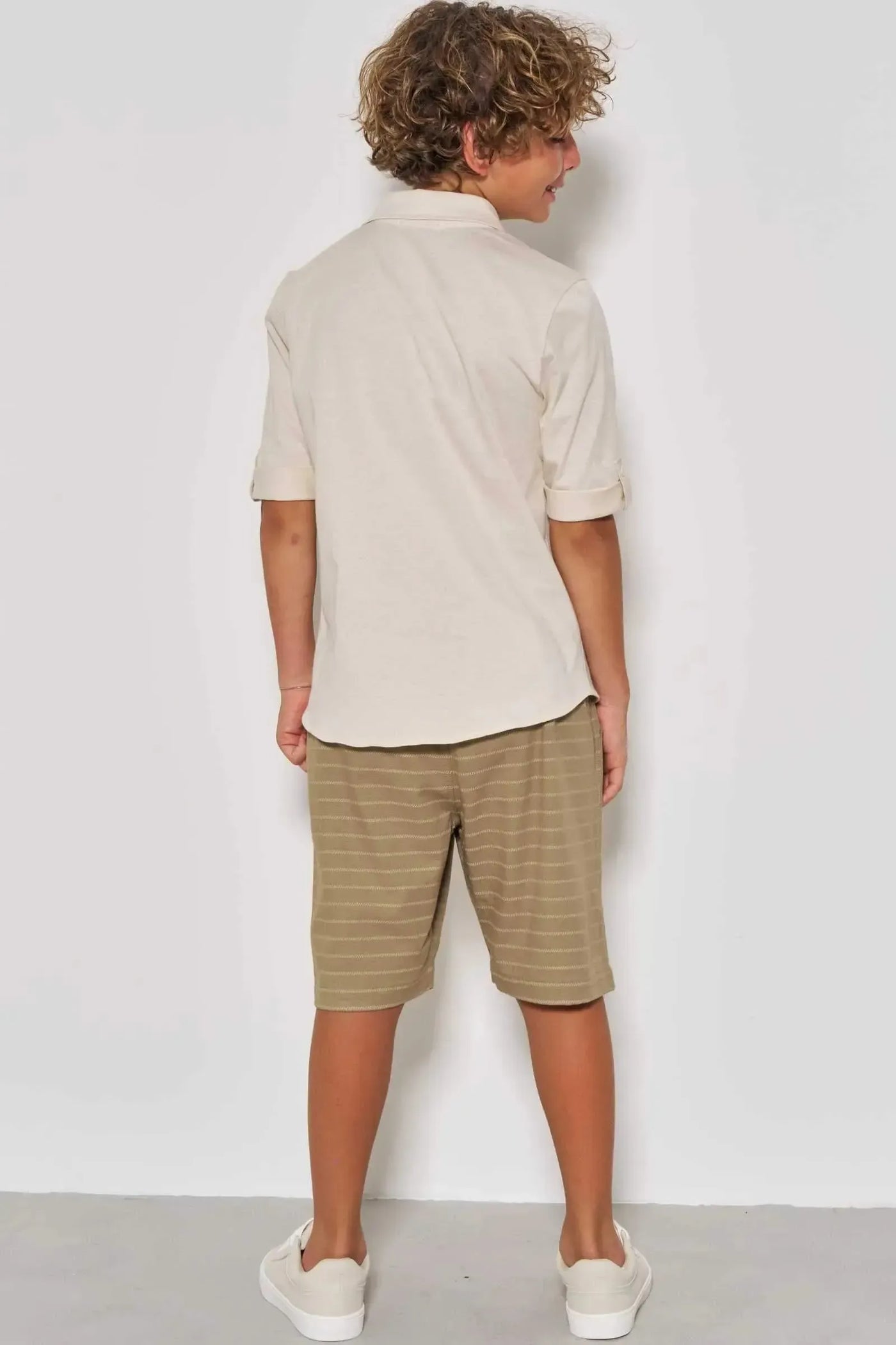 Conjunto de Camisa em Meia Malha e Bermuda em Linho Santorine com Elastano 87069 Johnny Fox Teen Menino