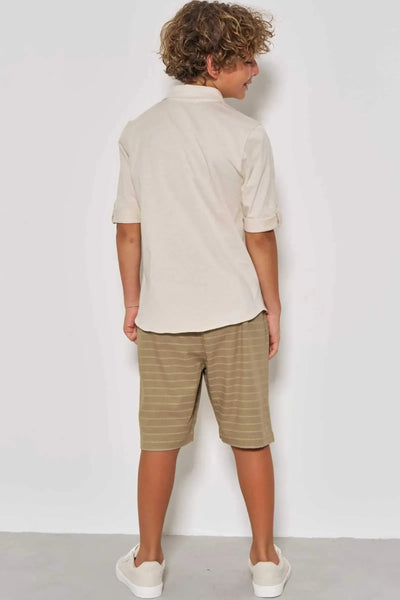 Conjunto de Camisa em Meia Malha e Bermuda em Linho Santorine com Elastano 87069 Johnny Fox Teen Menino