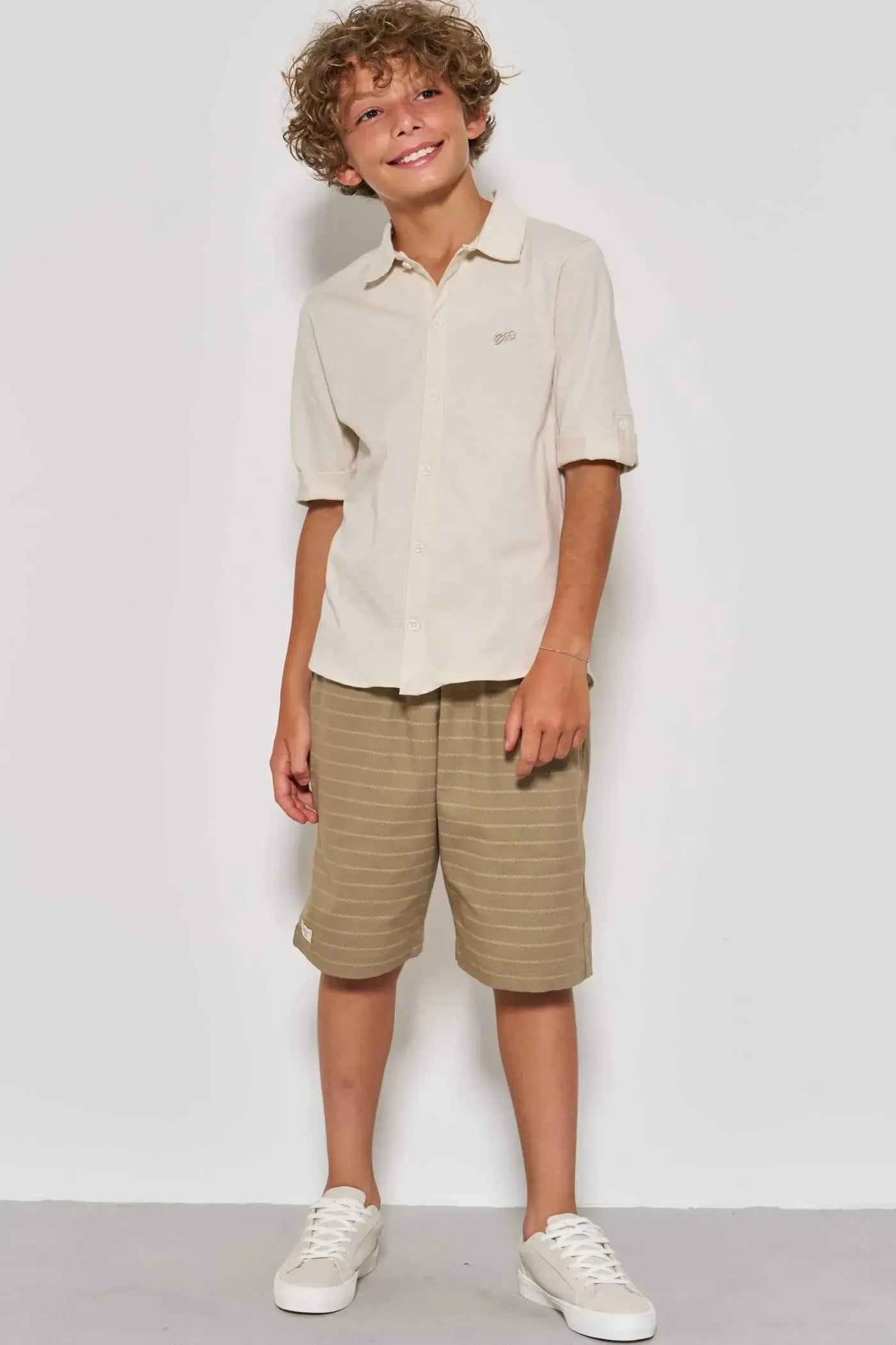 Conjunto de Camisa em Meia Malha e Bermuda em Linho Santorine com Elastano 87069 Johnny Fox Teen Menino