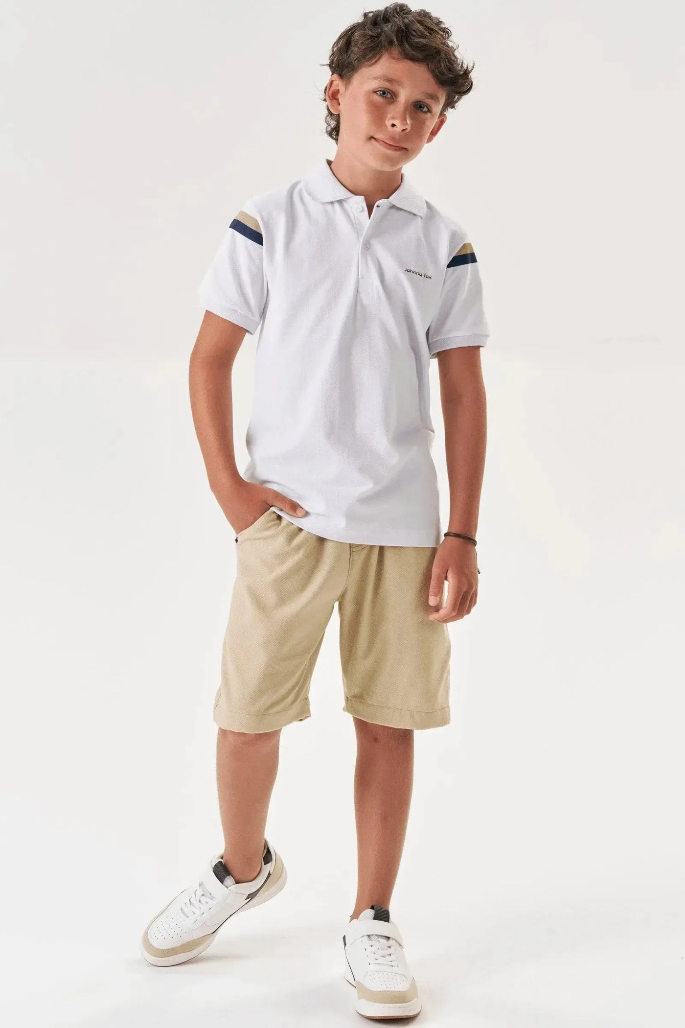 Conjunto de Camisa Polo em Piquet com Elastano e Bermuda em Cotton Jeans com Elastano 87722 Johnny Fox Teen Menino