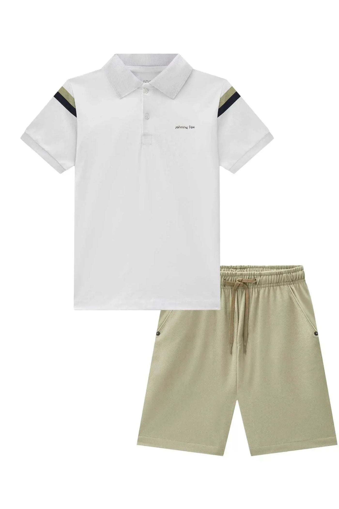 Conjunto de Camisa Polo em Piquet com Elastano e Bermuda em Cotton Jeans com Elastano 87722 Johnny Fox Teen Menino