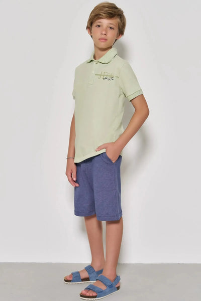 Conjunto de Camisa Polo em Piquet com Elastano e Bermuda em Malha Denim com Elastano 89041 Johnny Fox Teen Menino
