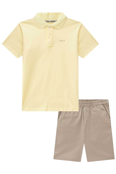 Conjunto de Camisa Polo em Piquet com Elastano e Bermuda em Sarja Caribe com Elastano 84078 Johnny Fox Teen Menino