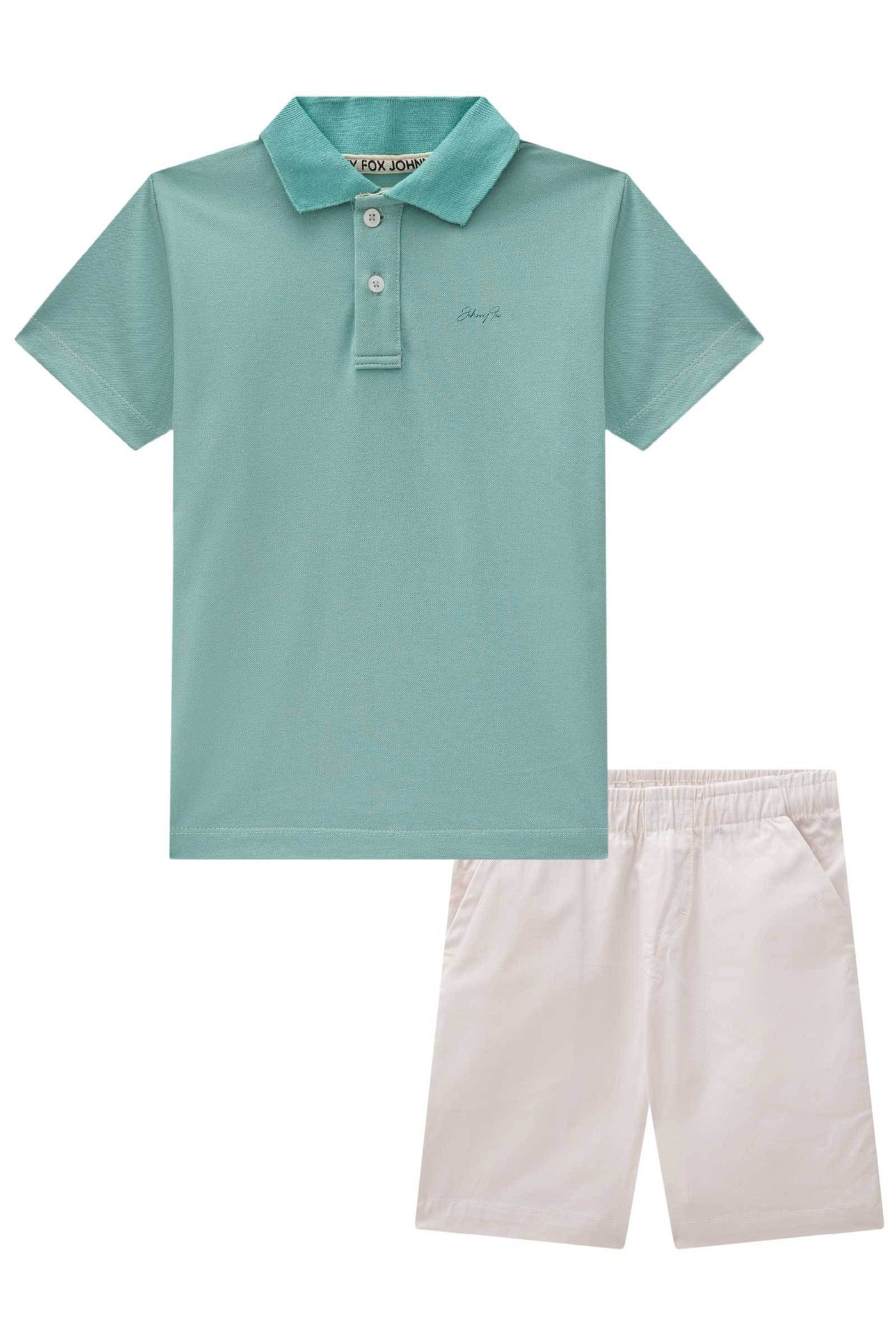Conjunto de Camisa Polo em Piquet com Elastano e Bermuda em Sarja Caribe com Elastano 84078 Johnny Fox Teen Menino