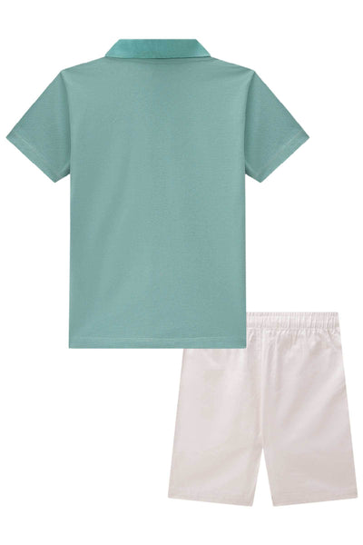 Conjunto de Camisa Polo em Piquet com Elastano e Bermuda em Sarja Caribe com Elastano 84078 Johnny Fox Teen Menino