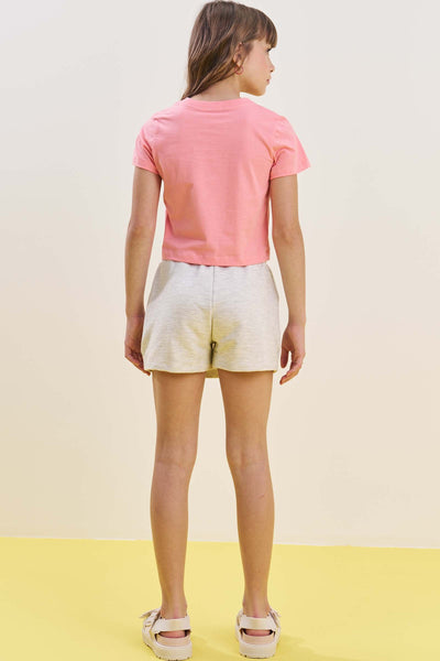 Conjunto de Camiseta Boxy em Meia Malha e Short Saia em Moletom 85302 Vic&Vicky Teen Menina