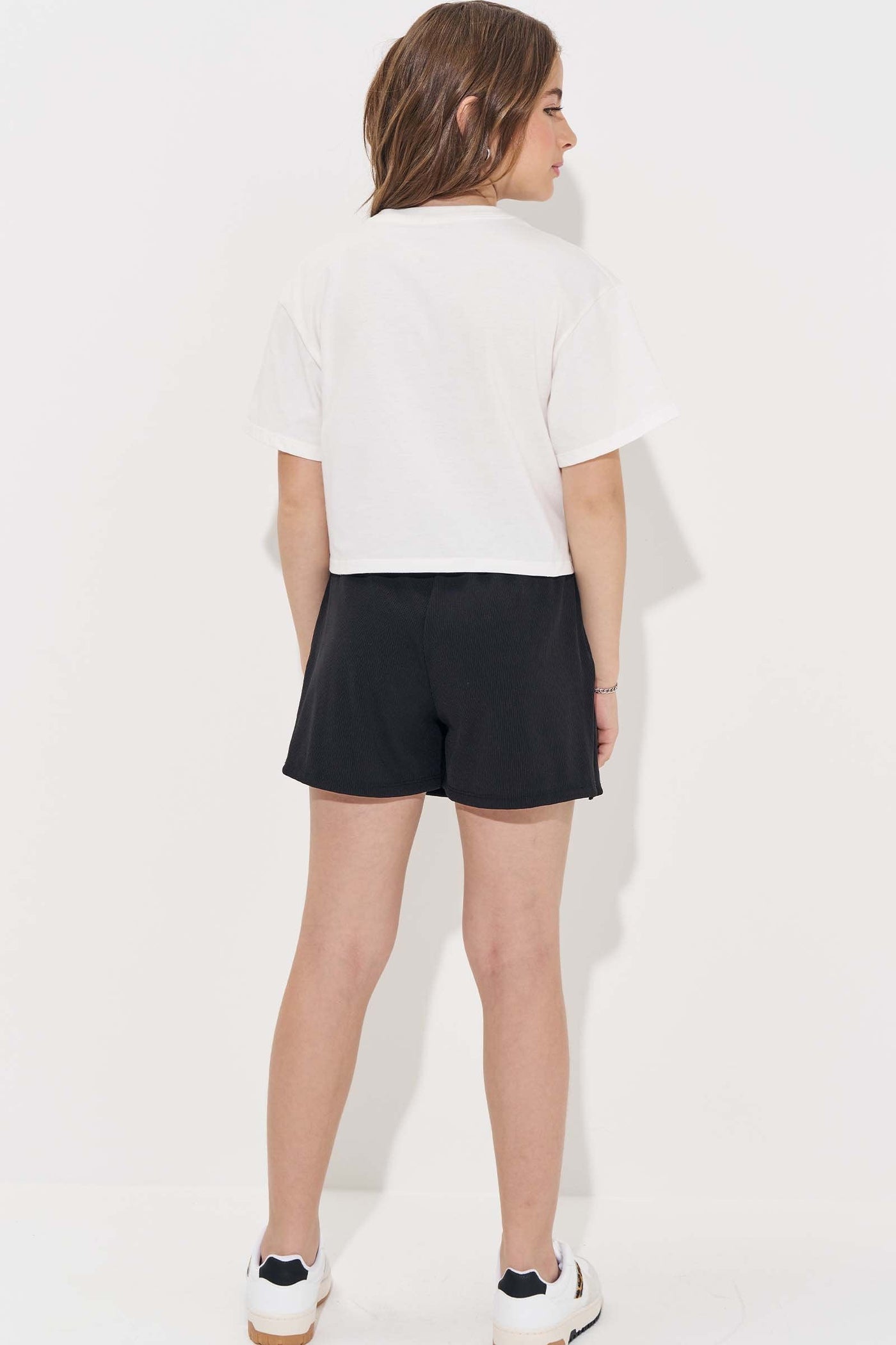 Conjunto de Camiseta Boxy Over em Meia Malha e Short Saia em Ribana Fancy 84968 Vic&Vicky Teen Menina