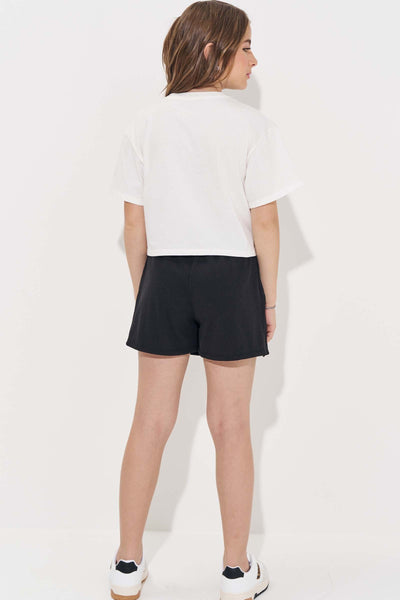 Conjunto de Camiseta Boxy Over em Meia Malha e Short Saia em Ribana Fancy 84968 Vic&Vicky Teen Menina