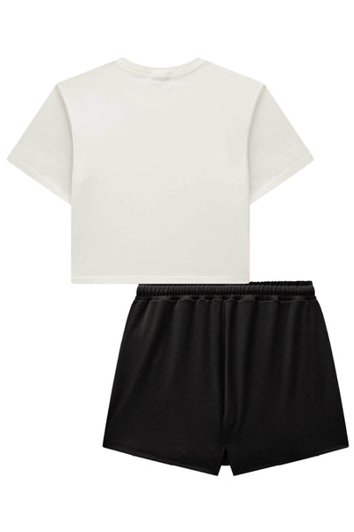 Conjunto de Camiseta Boxy Over em Meia Malha e Short Saia em Ribana Fancy 84968 Vic&Vicky Teen Menina