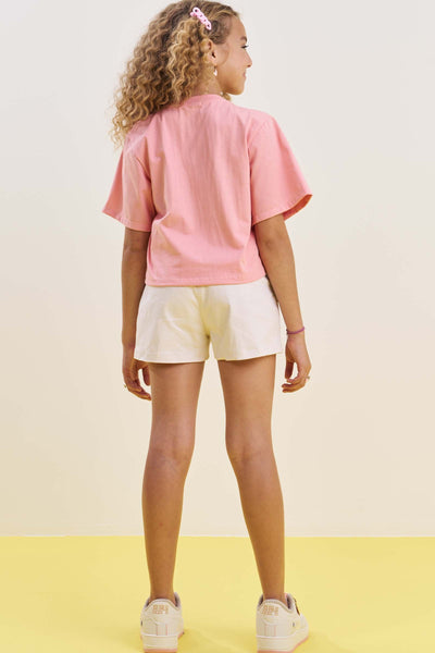 Conjunto de Camiseta Boxy Over em Meia Malha e Shorts em Sarja com Elastano 85193 Vic&Vicky Teen Menina