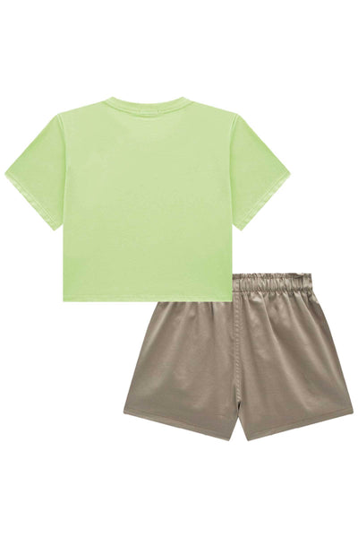 Conjunto de Camiseta Boxy Over em Meia Malha e Shorts em Sarja com Elastano 85193 Vic&Vicky Teen Menina