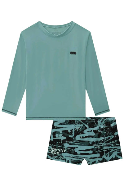 Conjunto de Camiseta e Sunga em Malha Uv Dry com Proteção UV50+ 88612 Johnny Fox Teen Menino