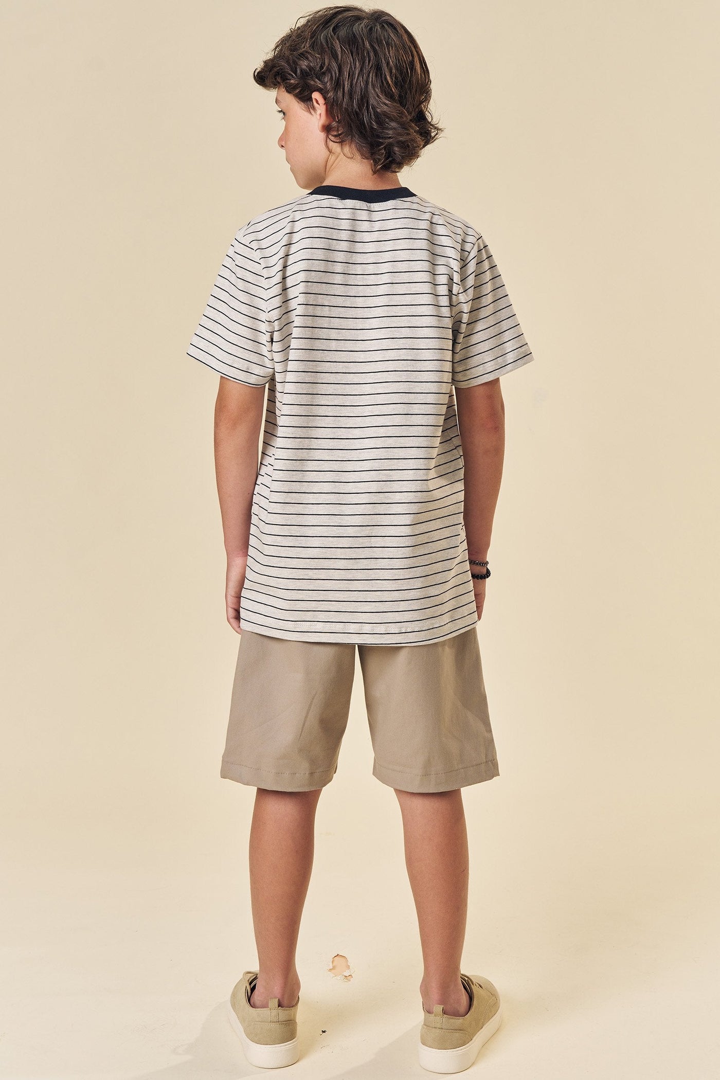 Conjunto de Camiseta em Cotton Listrado Fio Tinto e Bermuda em Sarja Caribe com Elastano 84132 Johnny Fox Teen Menino