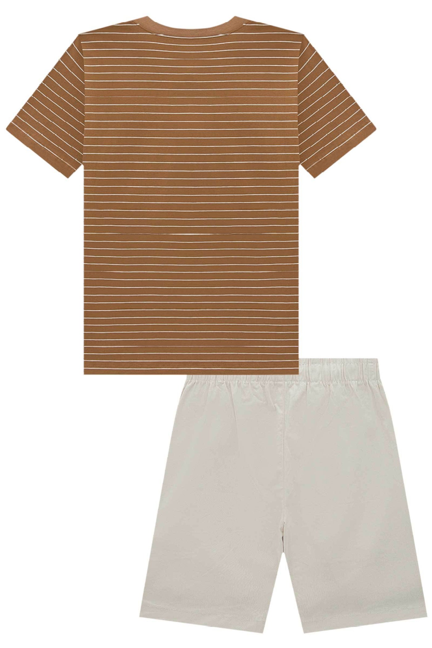 Conjunto de Camiseta em Cotton Listrado Fio Tinto e Bermuda em Sarja Caribe com Elastano 84132 Johnny Fox Teen Menino