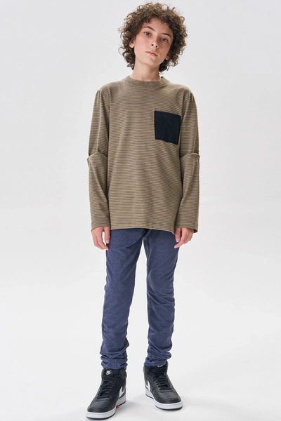 Conjunto de Camiseta em Cotton Listrado Fio Tinto e Calça Comfy em Cotton Jeans C/elastano 80726 Johnny Fox Teen Menino