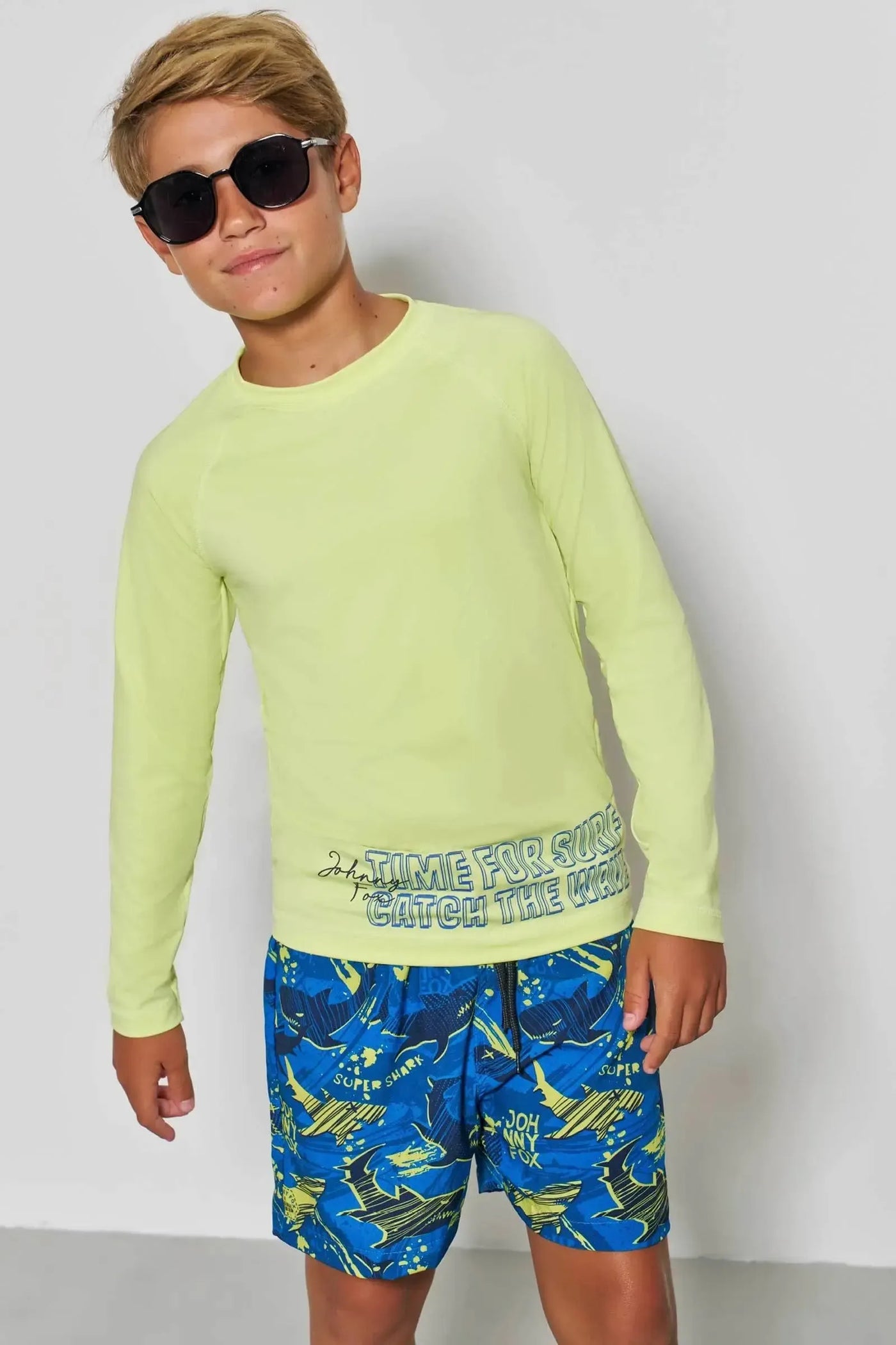 Conjunto de Camiseta em Malha Uv Dry com Proteção UV50+ e Bermuda em Nylon com Elastano 88268 Johnny Fox Teen Menino