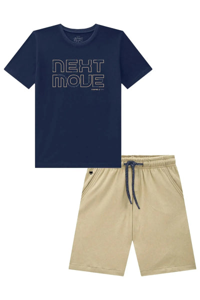 Conjunto de Camiseta em Meia Malha e Bermuda em Cotton Jeans com Elastano 94127 Johnny Fox Teen Menino