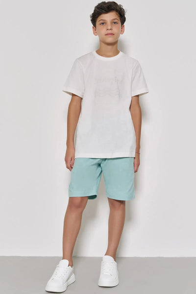 Conjunto de Camiseta em Meia Malha e Bermuda em Linho Santorine com Elastano 87072 Johnny Fox Teen Menino