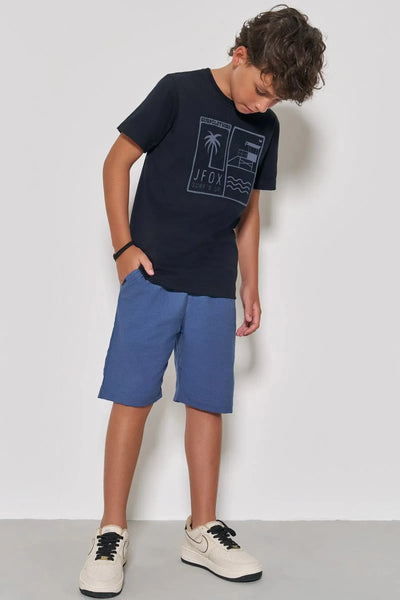 Conjunto de Camiseta em Meia Malha e Bermuda em Linho Santorine com Elastano 89226 Johnny Fox Teen Menino
