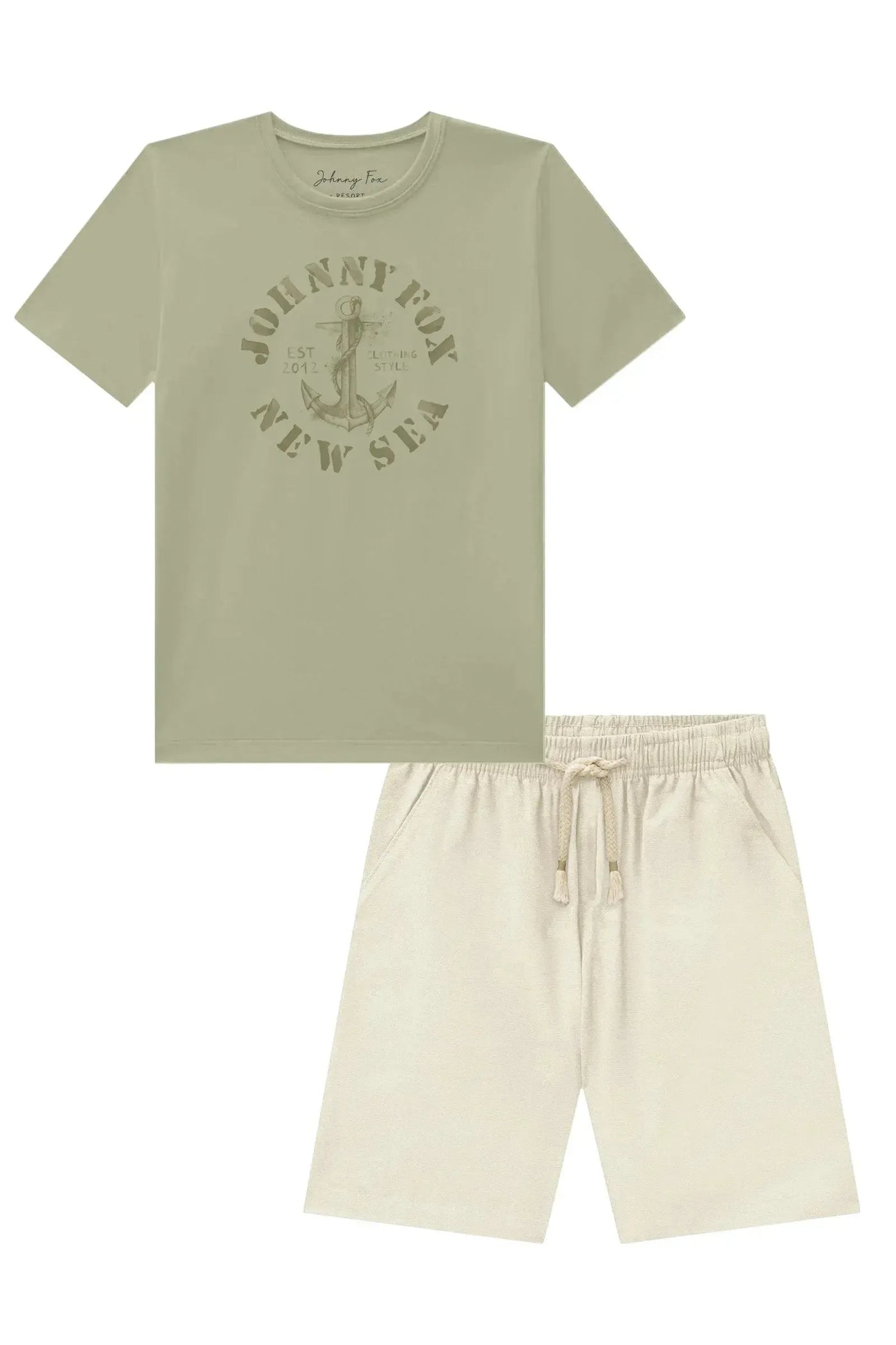 Conjunto de Camiseta em Meia Malha e Bermuda em Linho Santorine com Elastano 94196 Johnny Fox Teen Menino