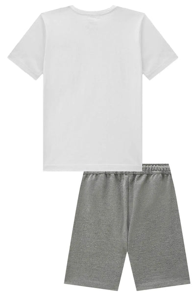 Conjunto de Camiseta em Meia Malha e Bermuda em Moletom sem Pelúcia 87589 Johnny Fox Teen Menino