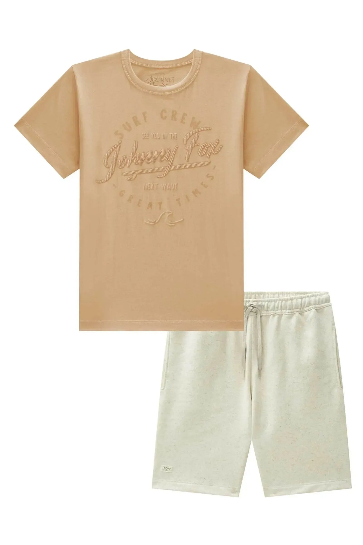 Conjunto de Camiseta em Meia Malha e Bermuda em Moletom sem Pelúcia 87696 Johnny Fox Teen Menino