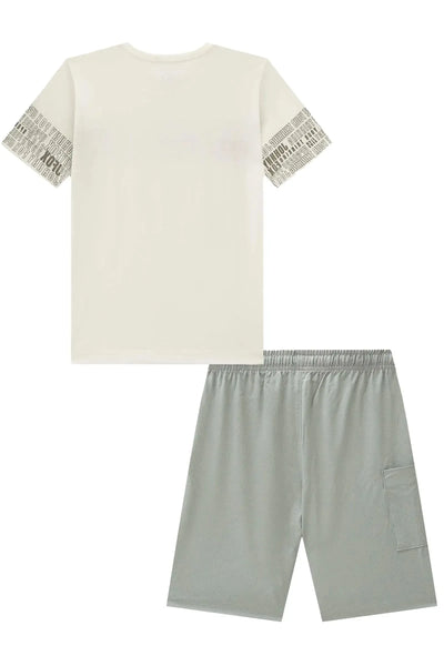 Conjunto de Camiseta em Meia Malha e Bermuda em Nylon Blend com Elastano 87605 Johnny Fox Teen Menino